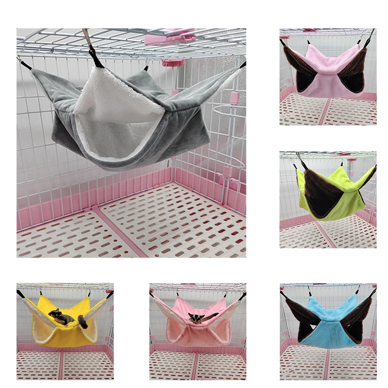 Solid Color Hammock for Rats Double Thick Plush Warm Bed for Hamster House Nest Sleeping Bag Hanging Tree Beds Pet Hamster Nest