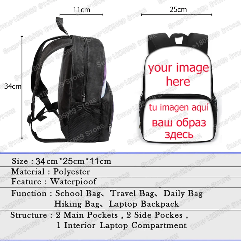 

13inch Custom Your Picture Backpack for Teenager Boys Girls Daypack Children School Bags Kids Book Bag