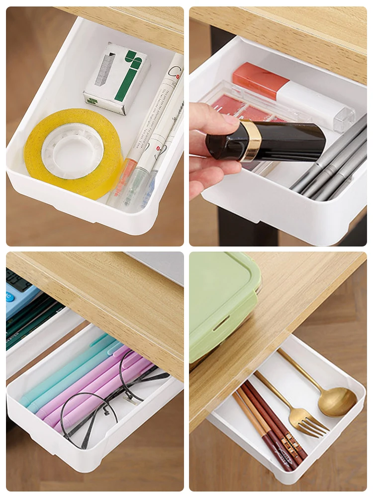 Under The Desk Drawer Type Storage Box Desktop Hidden Hanging Holder Stationery Organizer Office Desk Student Invisible