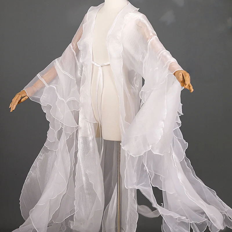Chinese Ancient Style Gorgeous Hanfu Overcoat Cardigan Women Elegant Fairy Chiffon Big Sleeve Cloak Dance Costume Cosplay