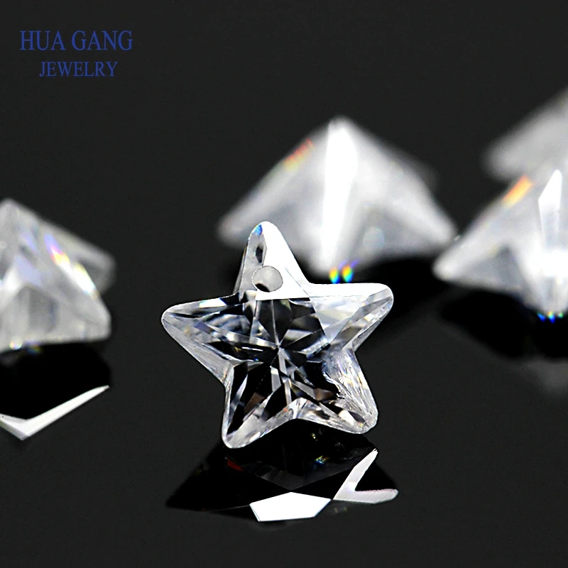 Single Hole AAAAA Star Shape White Cubic Zirconia Stone For Jewerly Making 4x4~10x10mm High Quality CZ color