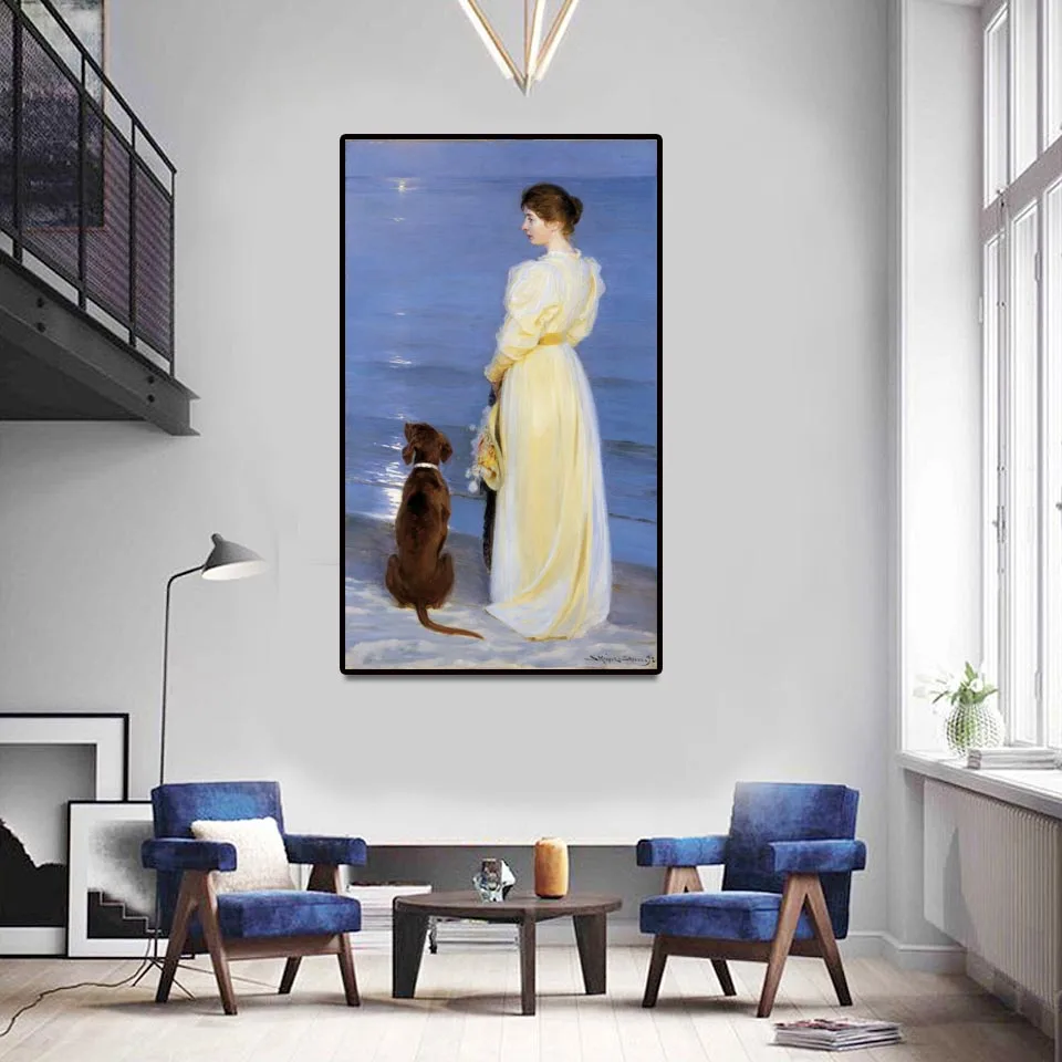 

Peder Severin Kroyer artwork reproduction,Summer Evening at Skagen, Hand painted figure painting on canvas,Decorations for home