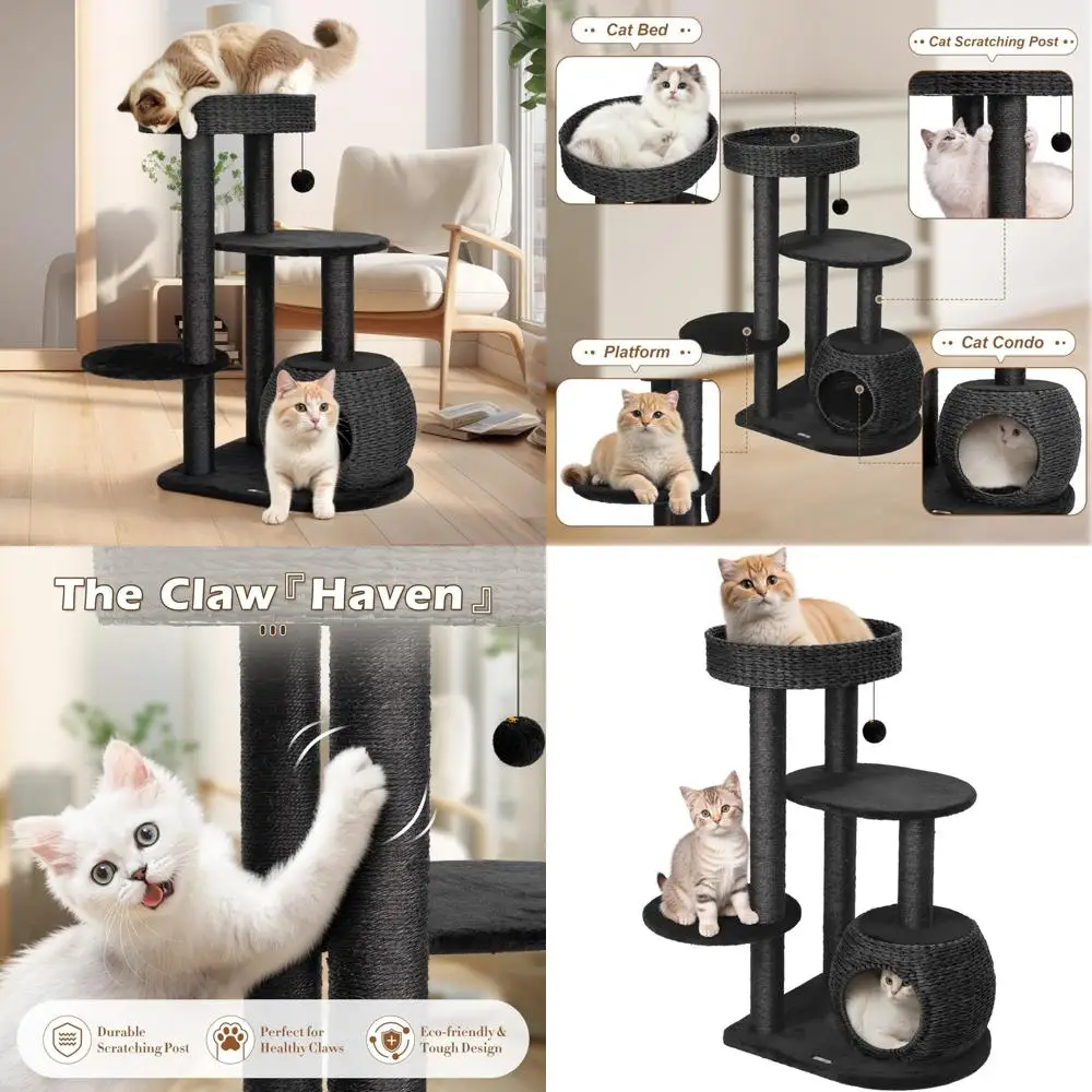 

Кошачьи деревья для дома, высота 39, когтеточки из натурального сизаля, кошачья башня ручной работы с ключом с длинным хвостом