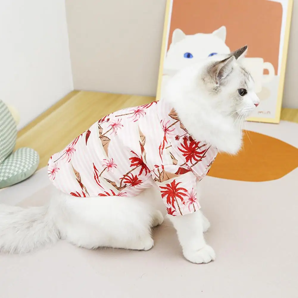 Cat Shirt Hawaiian Style Single-breasted Button Kitten Coat Turn Down Collar Polyester Dog Outfit Pet Clothes For Daily Wear