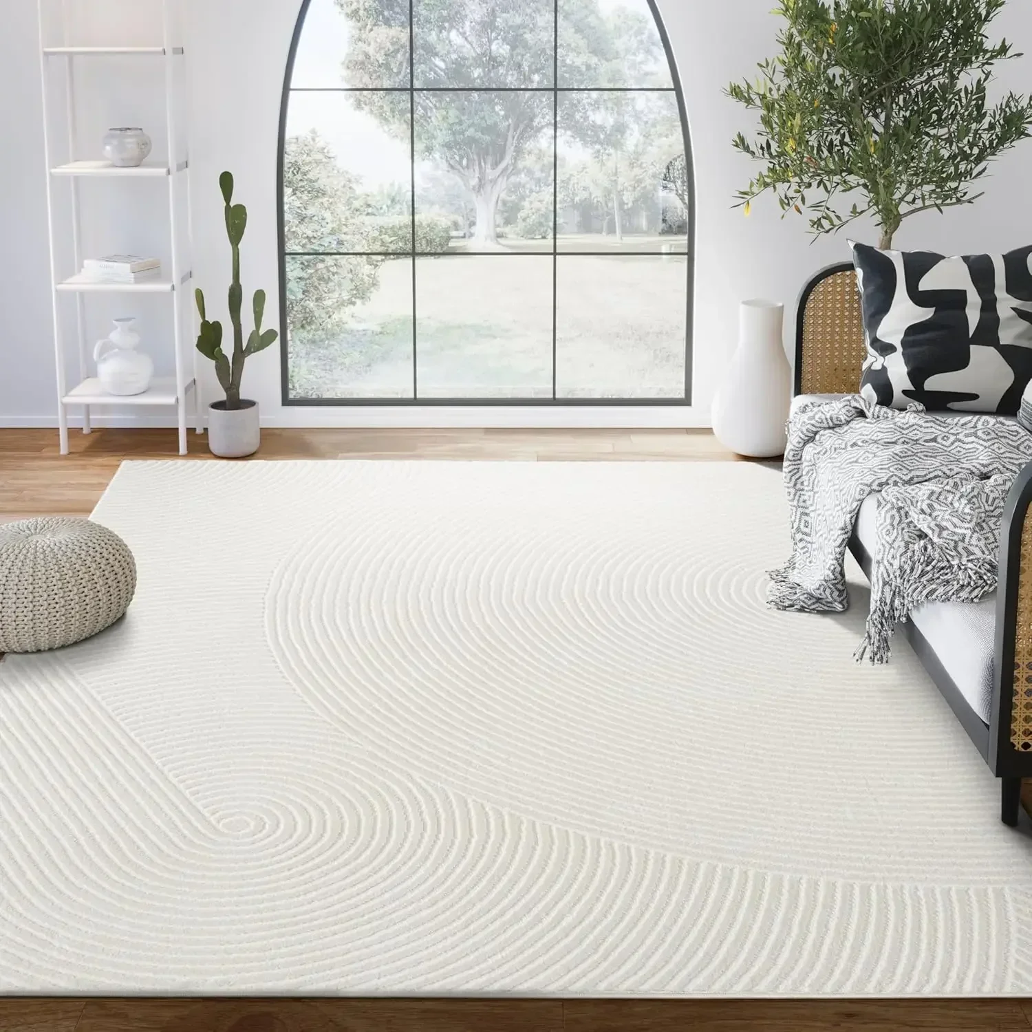 Neutral Cream Area Rug 5' x 8' | White Luxury Zen Carpet | Minimalist Ivory Rugs for Bedroom, Living Room and Dining