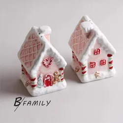 Creative Mini Ceramic Christmas House Sculpture Ornaments Living Room Dining Table Kitchen Seasoning Jars Crafts Christmas Gifts