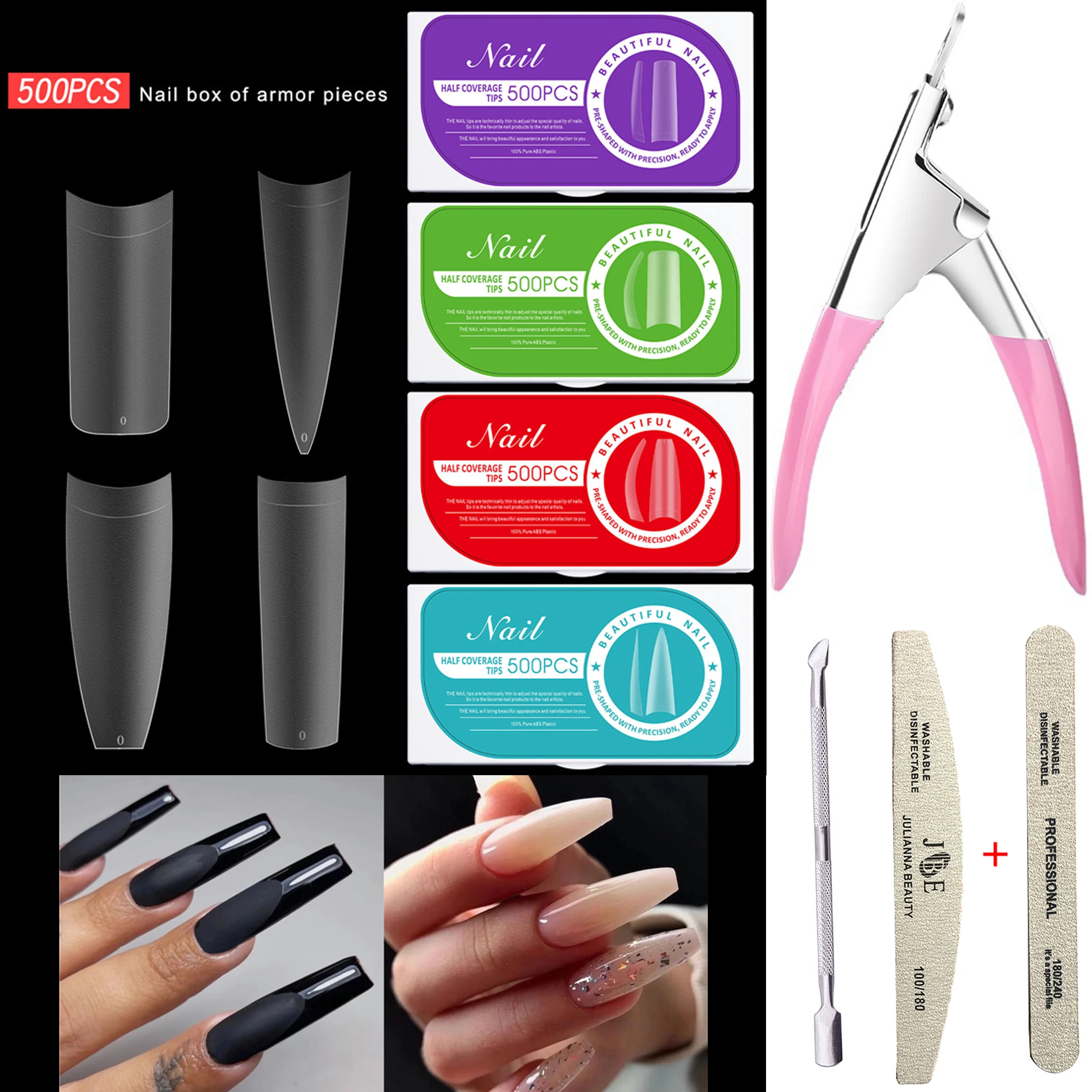 

500Tips False Nails Fake Plastic Boxed Soft Thin French Long Coffin C Curved Square Short Stiletto Matte Transparent