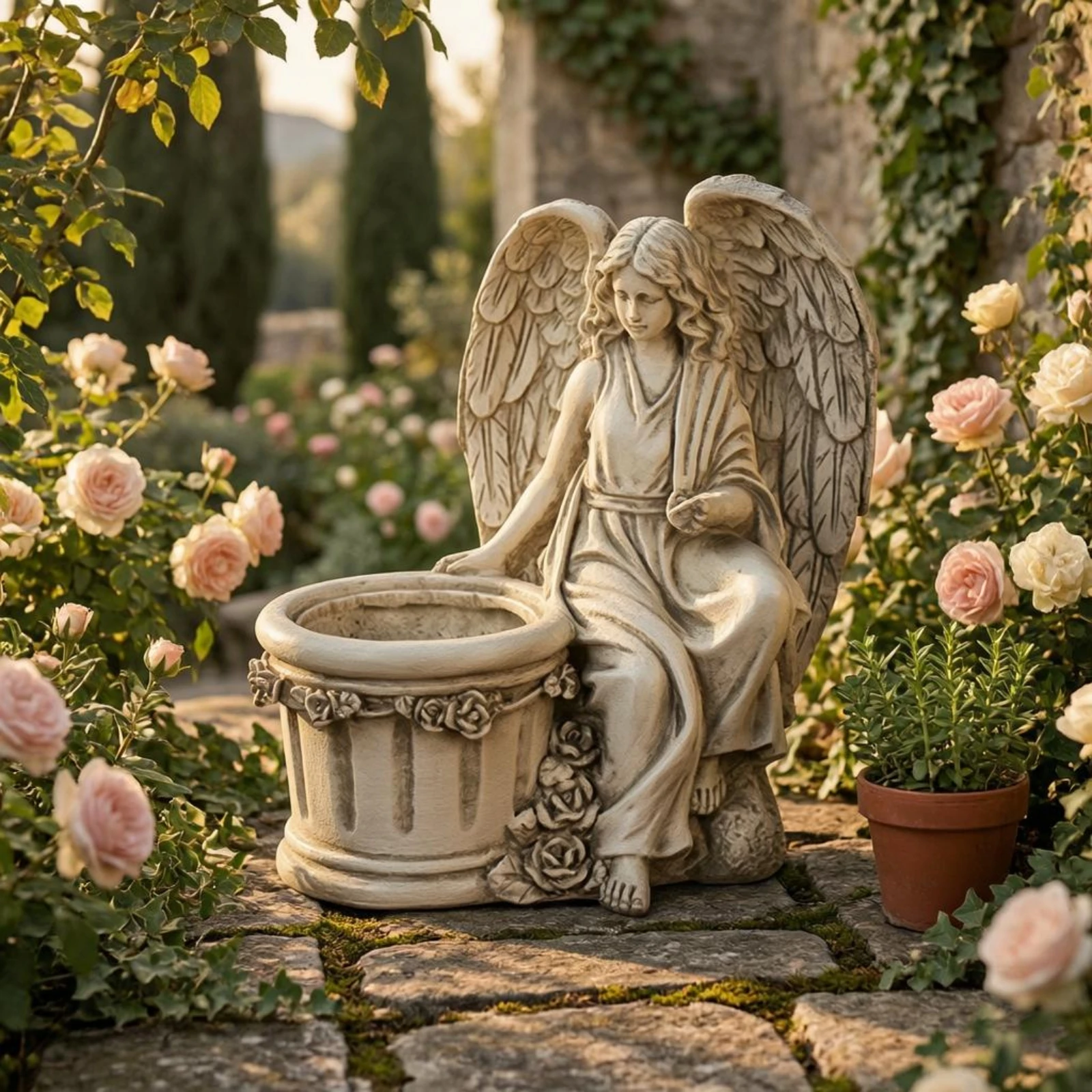 Ornate Angel Figurine Planter Antique Antique Cream Angel Statue Outdoor Decor Angelic for Balcony