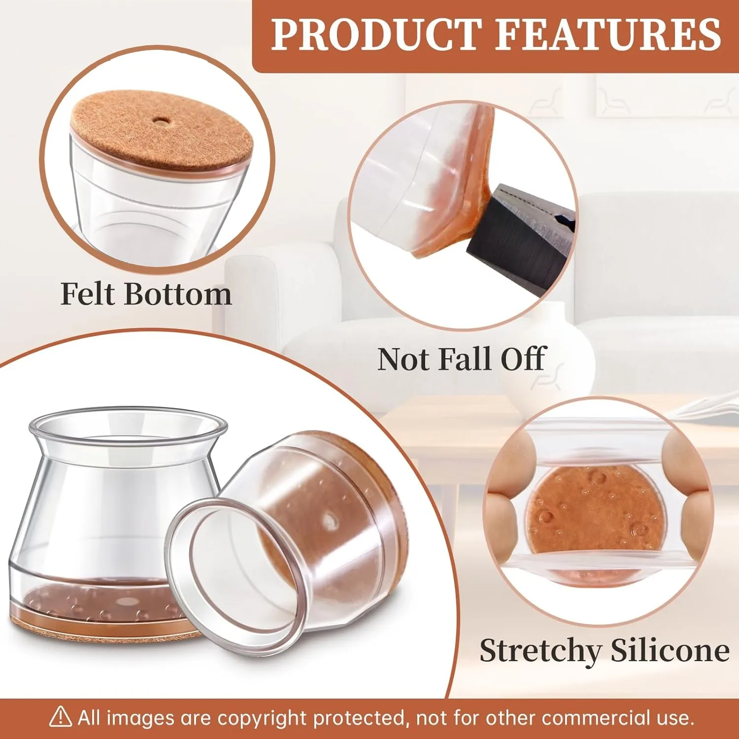 8개입 의자 다리 바닥 보호대 실리콘 커버 펠트 패드 긁힘 방지 소음 감소 하드우드 가구 다리 캡