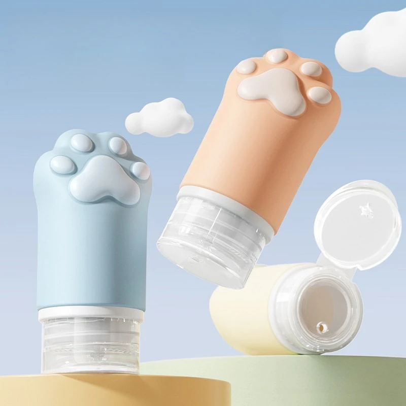 Tragbare Reiseflasche aus Silikon in niedlicher Katzenpfotenform, auslaufsicherer Kulturbehälter für Shampoo, Spülung, Körperwaschspender