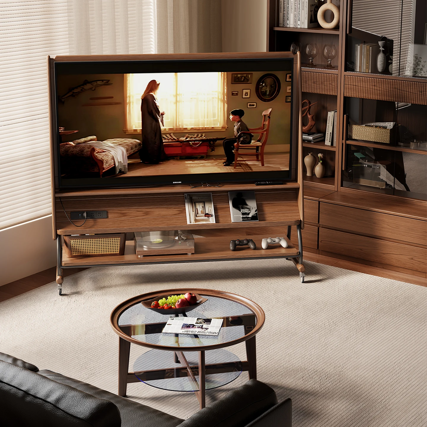 Solid wood removable living room household small apartment simple floor storage TV support