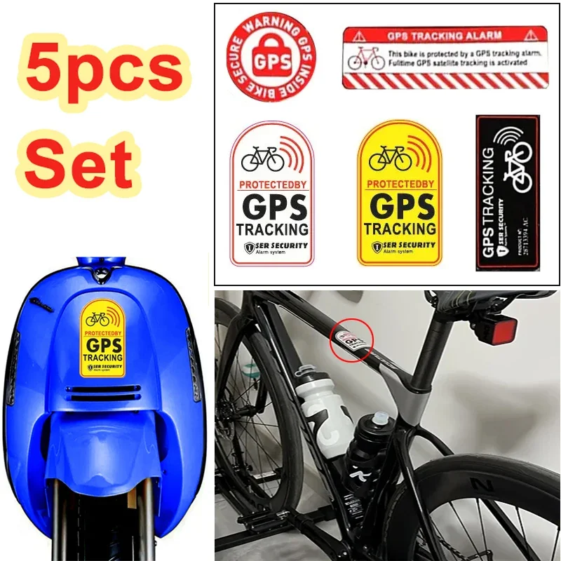 Gps Tracking Alarm Stickers Bicycle Motorcycle Scooter Car Reflective Decoration Sticker Bike Frame Anti-Theft Warning Decal