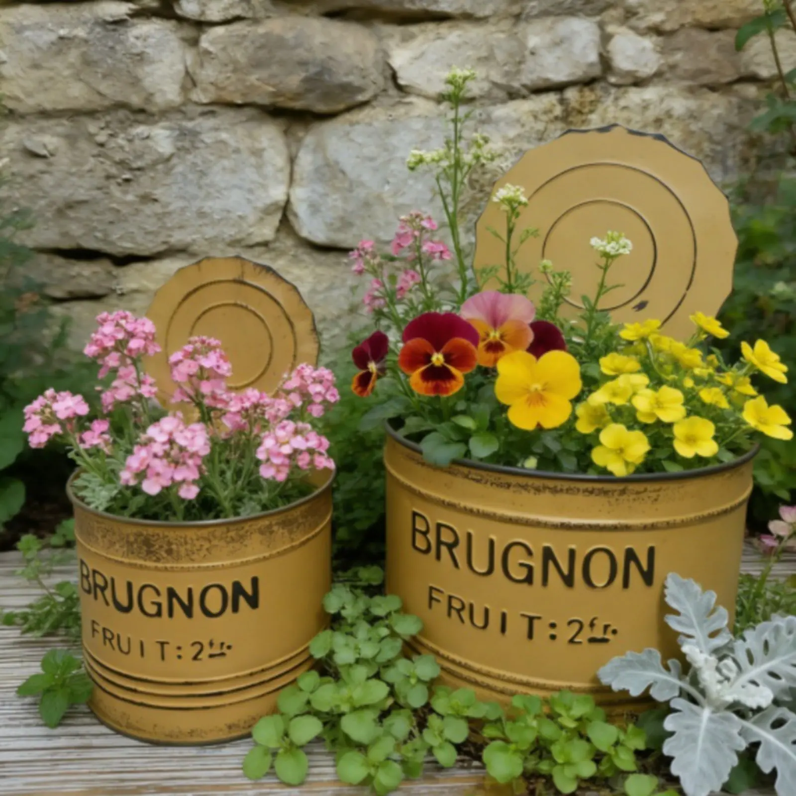 Vintage Can-Design Flower Pot Hinged Lid Lidded Flower Pot Plant Holder Embossed Garden Decor Raised Lettering