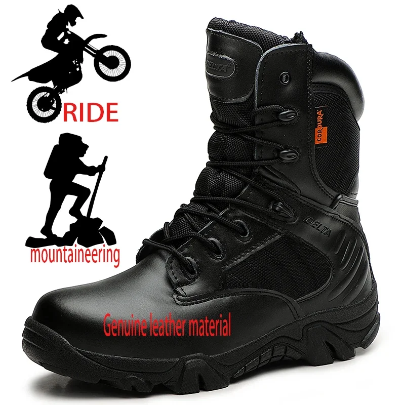 고품질 천연 가죽 소재의 새로운 남성용 오토바이 부츠, 하이탑 미끄럼 방지 하이킹 부츠, 하이킹 부츠, 아웃도어 사이클링 부츠