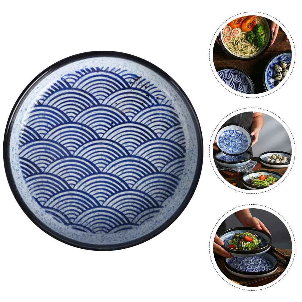 Japanese Edo Pattern Ceramic Plate Dishwasher Microwave Oven Freezer Safe Multi-Function Food Serving Platter for Birthday Party