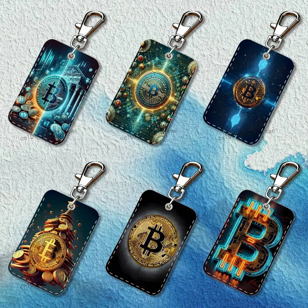 

Bitcoin Rectangle Card Case Leather Card Holder Keychain Key Ring Transportation Card Case