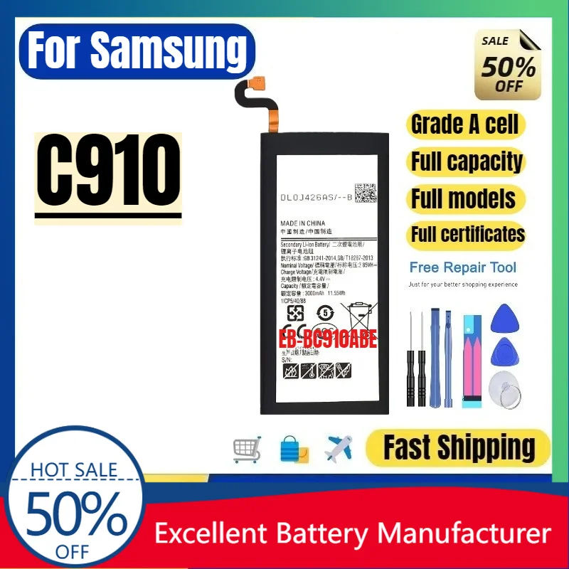 0 Cycle EB BC910ABE Battery for Samsung C910 C9 Pro C9000 Phone High Quality Replacement Lithium Polymer Grade A Cell with Tools