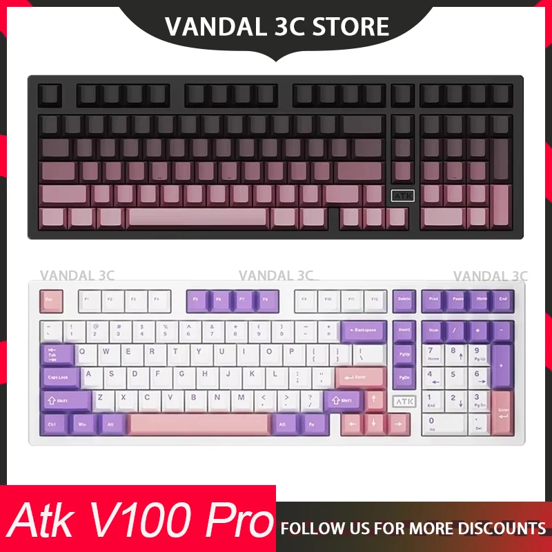 Atk V100 Pro Mechanical Keyboard Wireless Tri Mode Custom Aluminium Alloy Esport Gaming Keyboard Gasket For Pc Accessories Gift