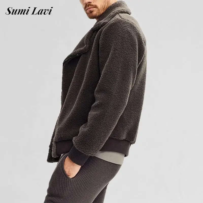 

Осень-зима, повседневная флисовая верхняя одежда, мужские винтажные шерстяные пальто на молнии с отложным воротником, мужская модная куртка, пальто