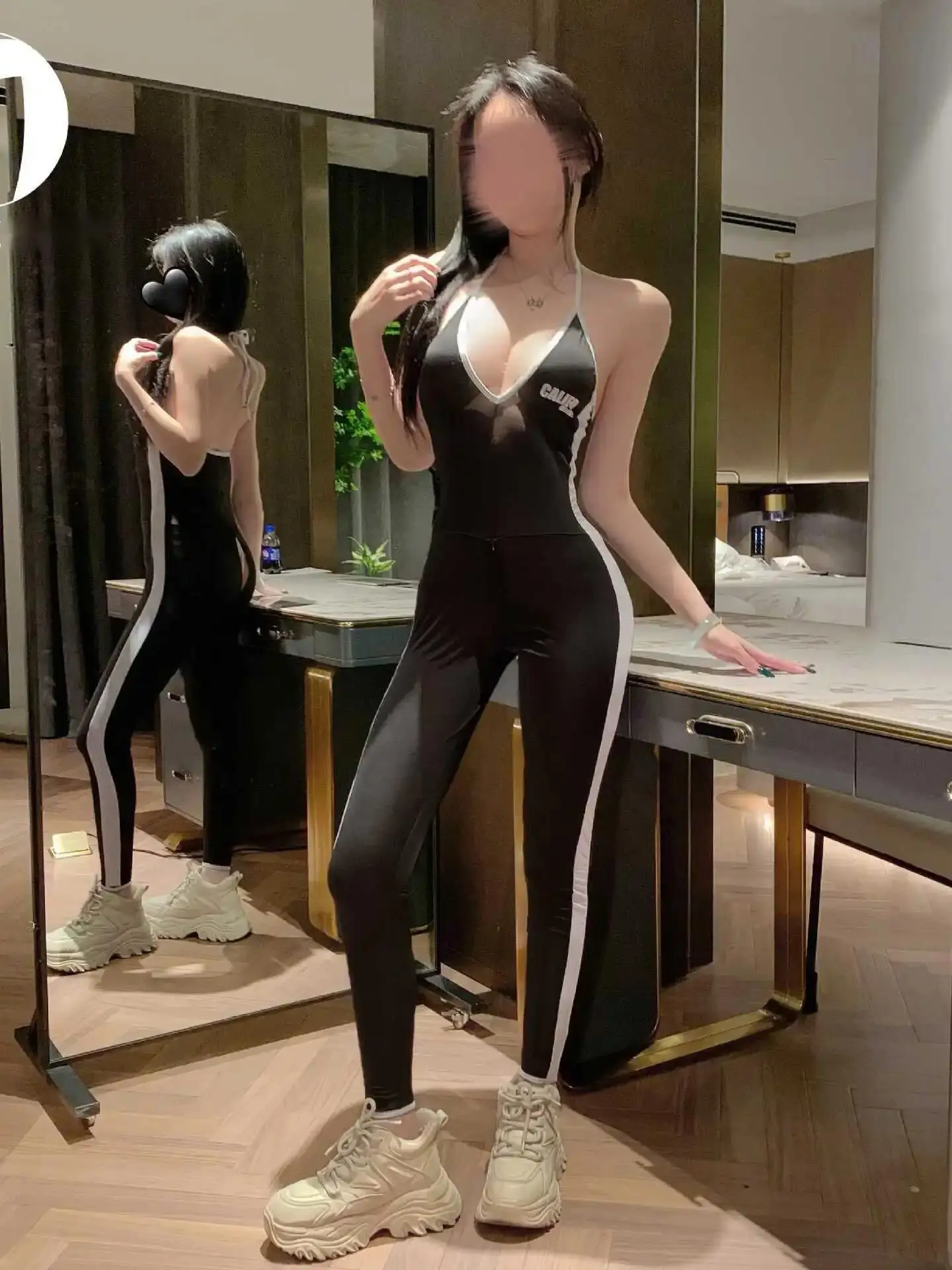 

Sexy Zipper Crotch V Neck Yoga Jumpsuit Hot Sexy Uniform Tempting Pure Desire Body Suits For Women Romper Jumpsuits H62E