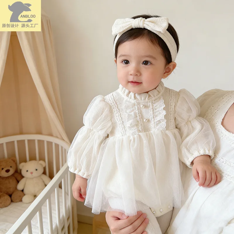 Baby Palace Style Spring and Autumn Newborn Dress 2026 Spring Autumn Sweet Rompers Children Clothing