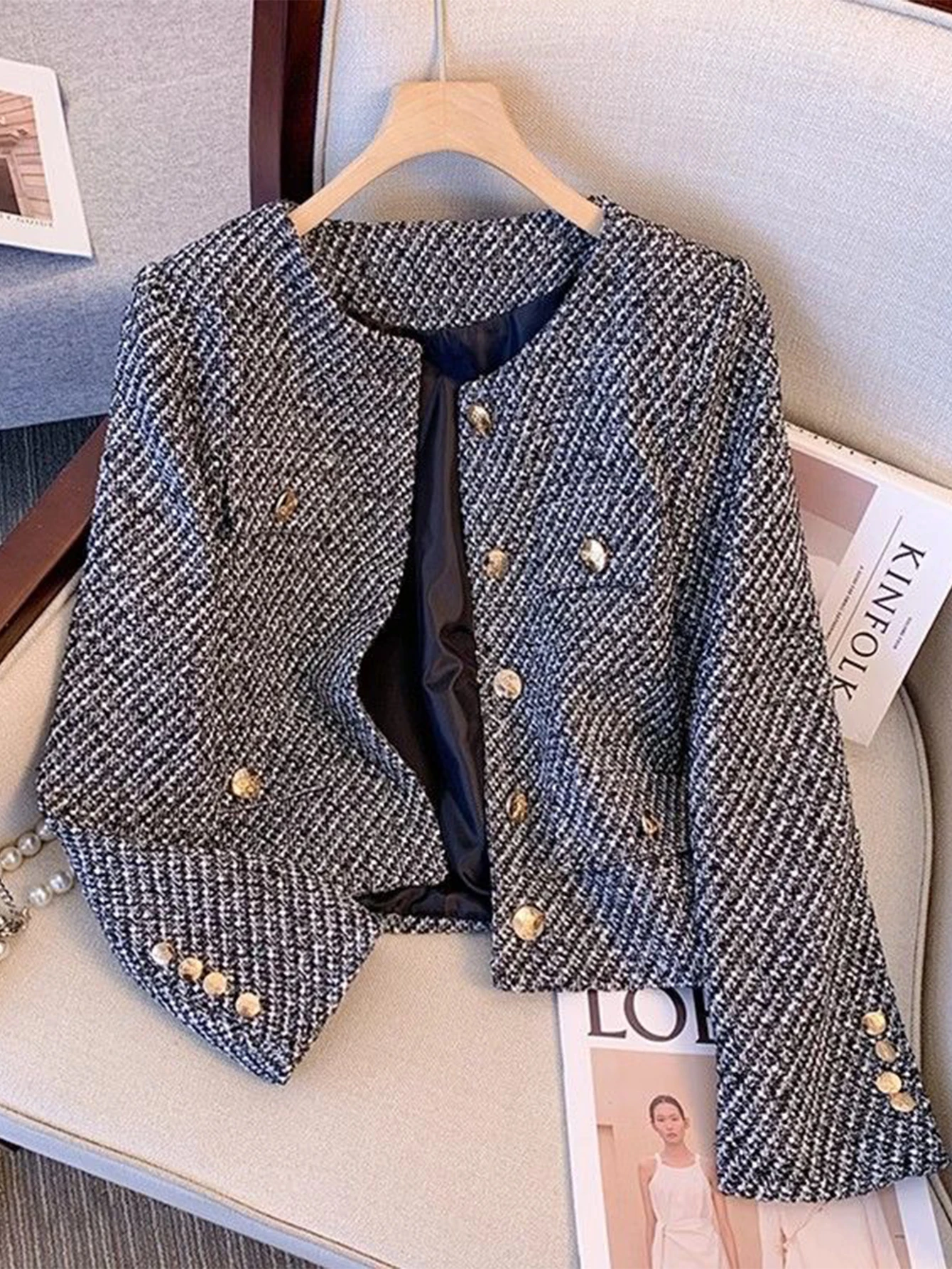 

Style Round Neck Casual Coat Elegant Women's Fashion Outerwear Without Decoration Comfortable Top Coat