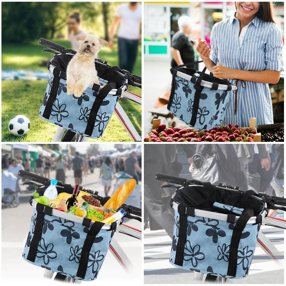 Lixada Bike Basket Collapsible Bicycle Handlebar Basket Quick-release Cycle Pet Dog Cat Carrier Bag