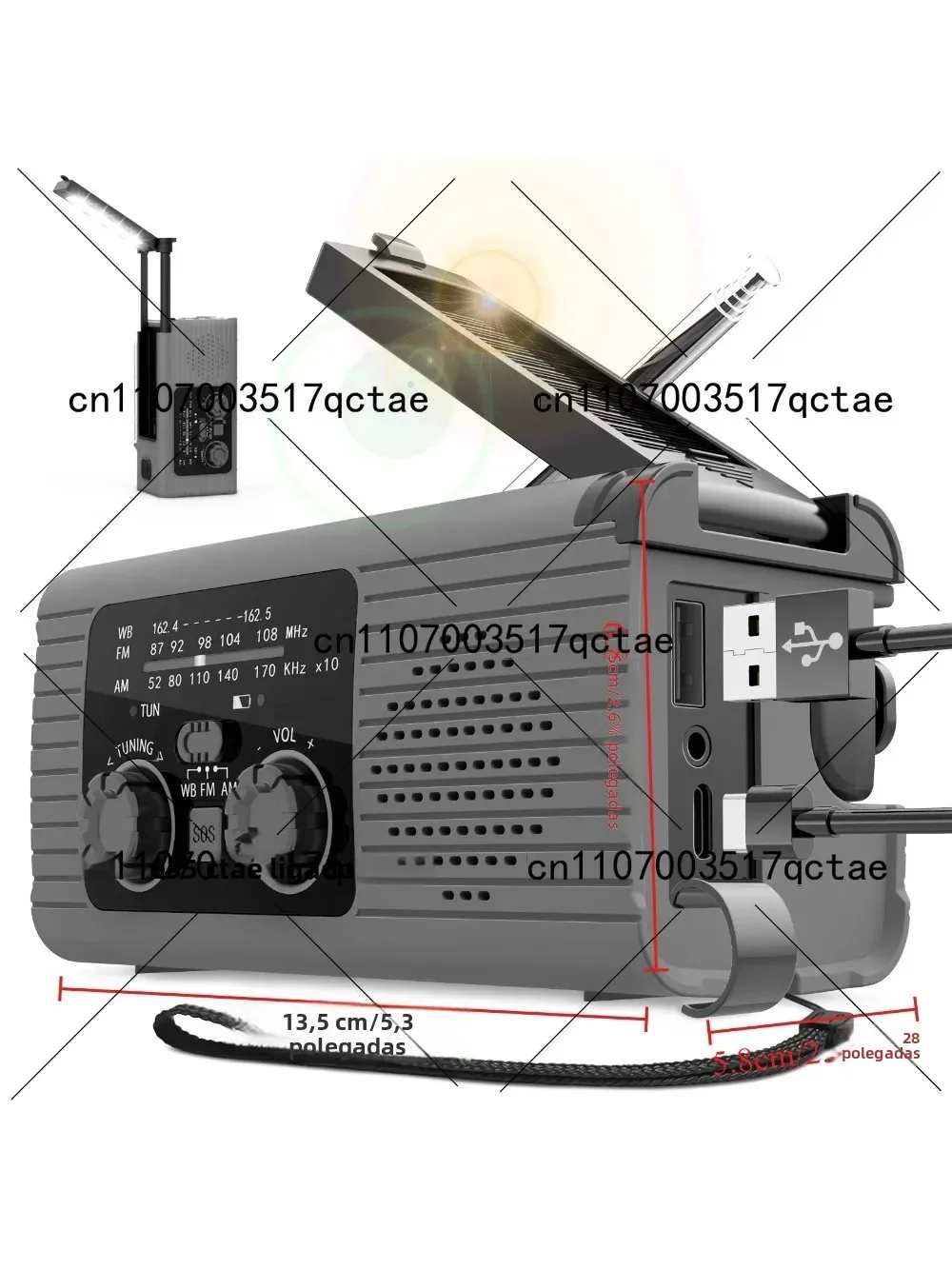 手回し式ソーラー充電緊急ラジオ-am-fm-天気予報機能付き懐中電灯-ポータブルバッテリー-キャンプ用電源ラジオ