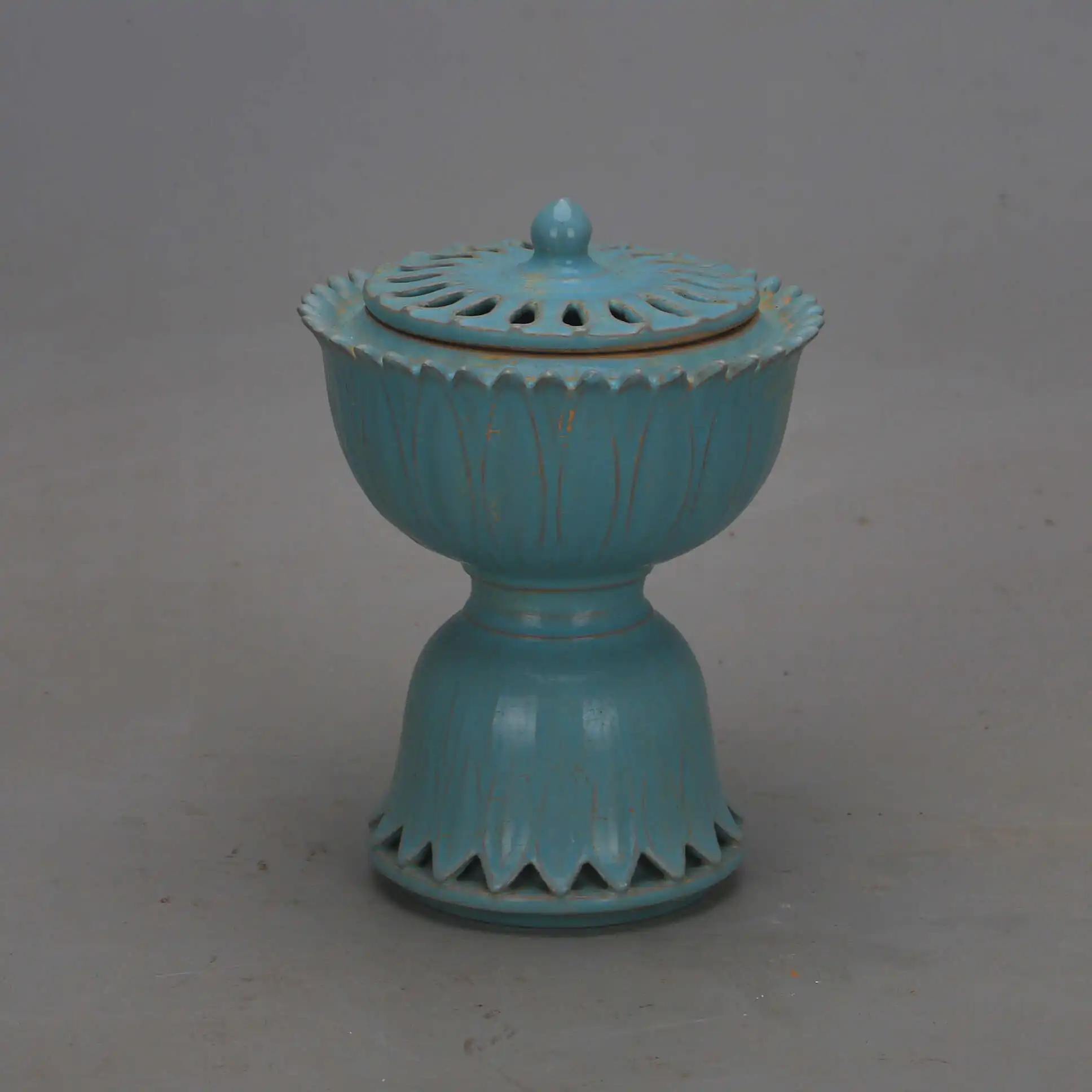 Song Dynasty Ru Kiln Celadon Lotus Openwork Incense Burner Vintage Porcelain Chinese Home Decor Collectible