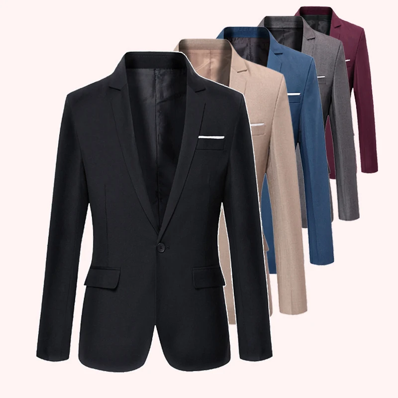 Suit Coat Men Solid Color Slim Fit Suit Jackets Handsome Blazers Dress Groom Marriage Business Leisure Suit Professional Wear