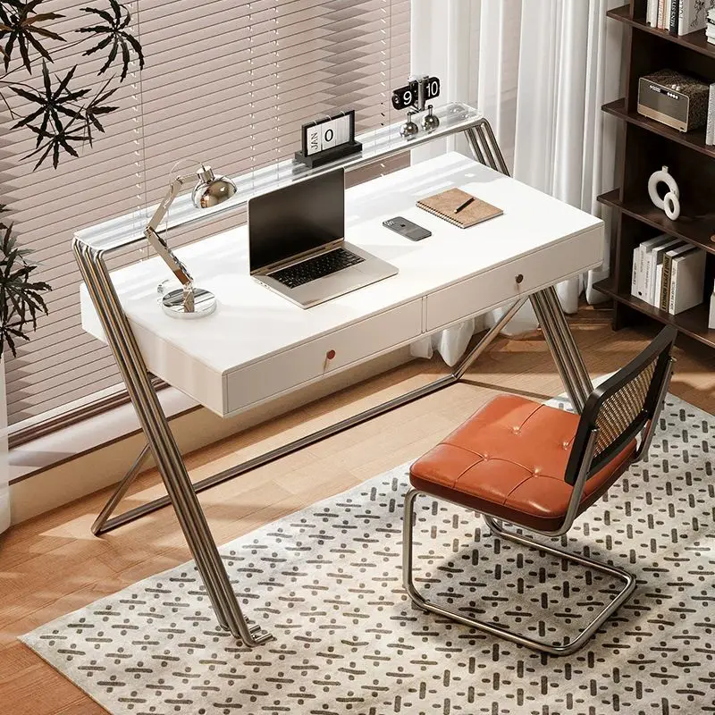 Medieval creative desk, household stainless steel computer desk, simple modern office writing desk