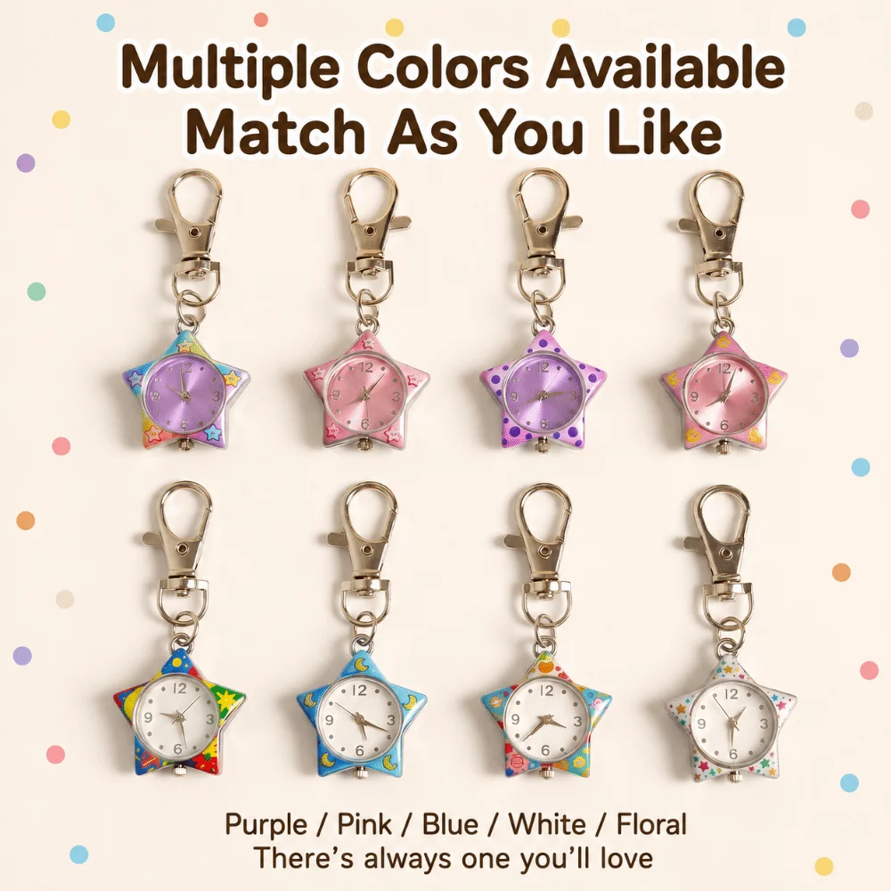 Durable Star Shaped Star Keychain Watch Pentagram Design Portable Pocket Watch Hanging Watch Bag Pendant