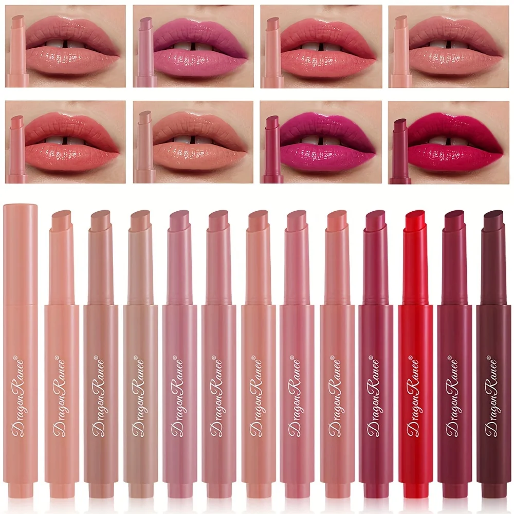 12-color moisturizing lipstick pen press-type lip protection lipstick 2in1 hydrating, nourishing and long-lasting lipstick