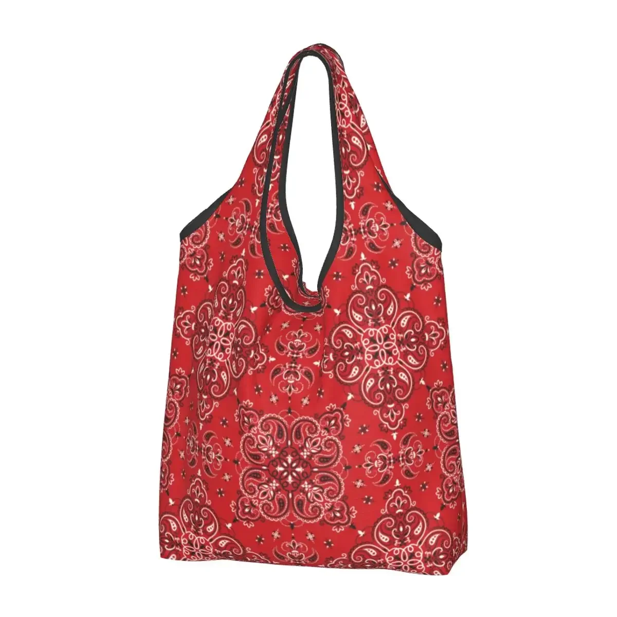 Reusable Paisley Pattern Shopping Bags for Groceries Foldable Red Boho Grocery Bags Washable Large Tote Bags