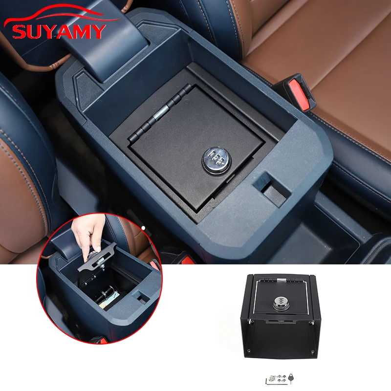 For Ford Maverick 2022-2023 Carbon Steel Car Armrest Box Password Lock Safety Safe Armrest Safe Car Accessories