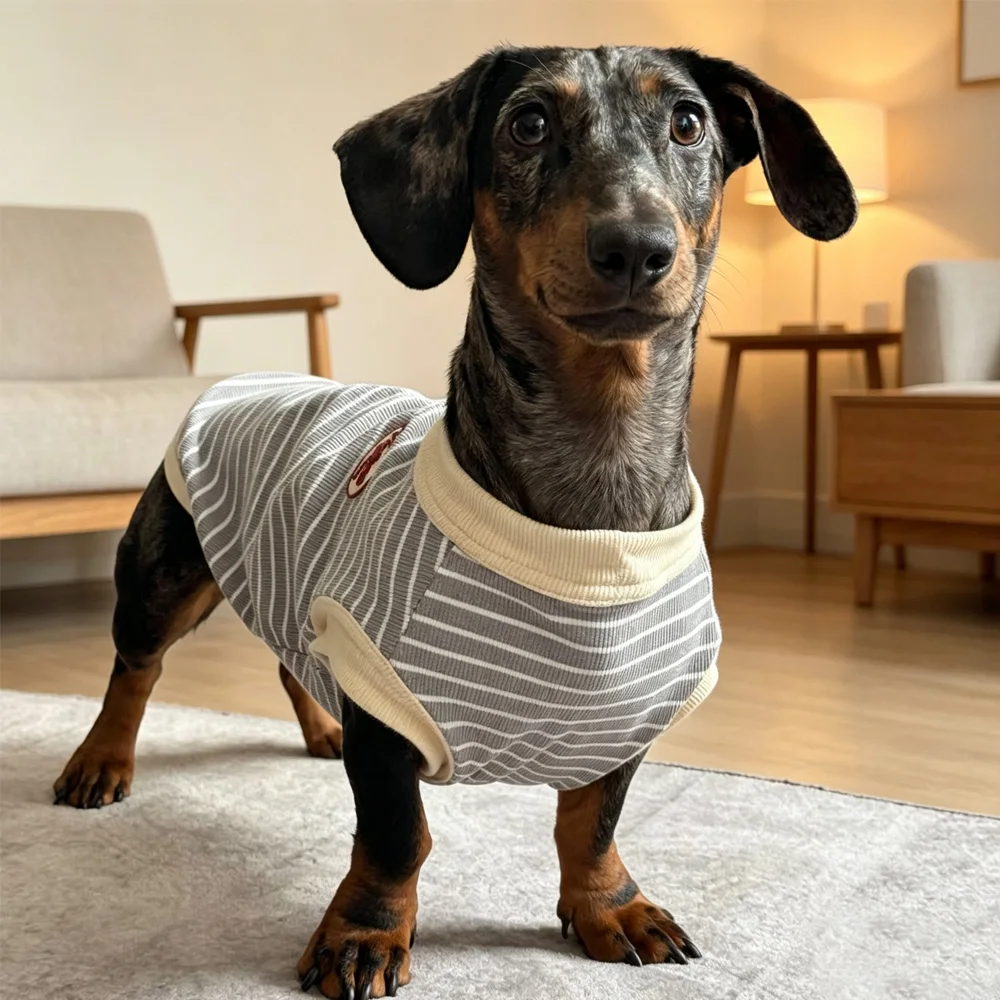 Camiseta a rayas manga corta para perro salchicha – Primavera y verano - imagen 5