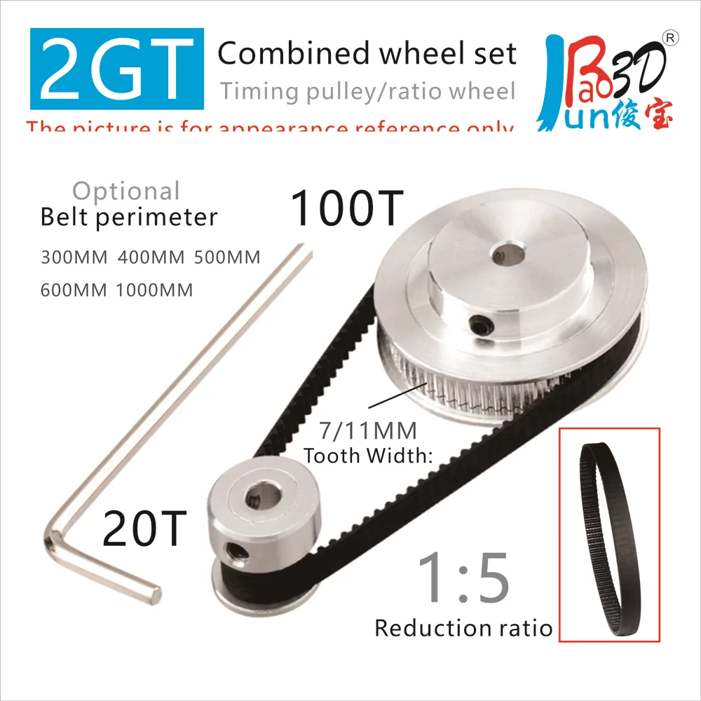 

Reduction ratio 1：5 2GT 20T To 100Teeth Timing Pulley Synchronous Wheel GT2 Belt width 6 10 15MM Bore 3 To 25MM 3D Printer Parts