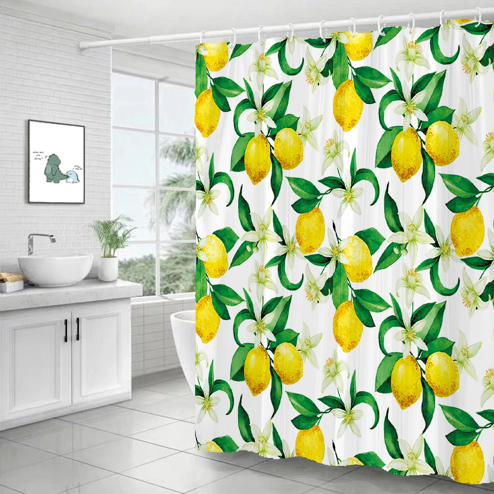 Tropical Fruit Shower Curtains Bathroom Decor Orange Peach lemon Pattern Shower Curtain Home Bathtub Cloth Curtain with Hooks