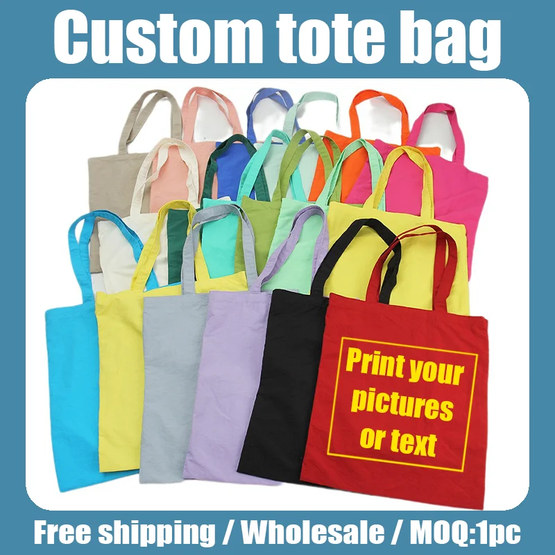 Custom LOGO Nylon Canvas Bag Waterproof Print Lightweight Material Design Dopamine Reusable Foldable Handbag Unisex Wholesale
