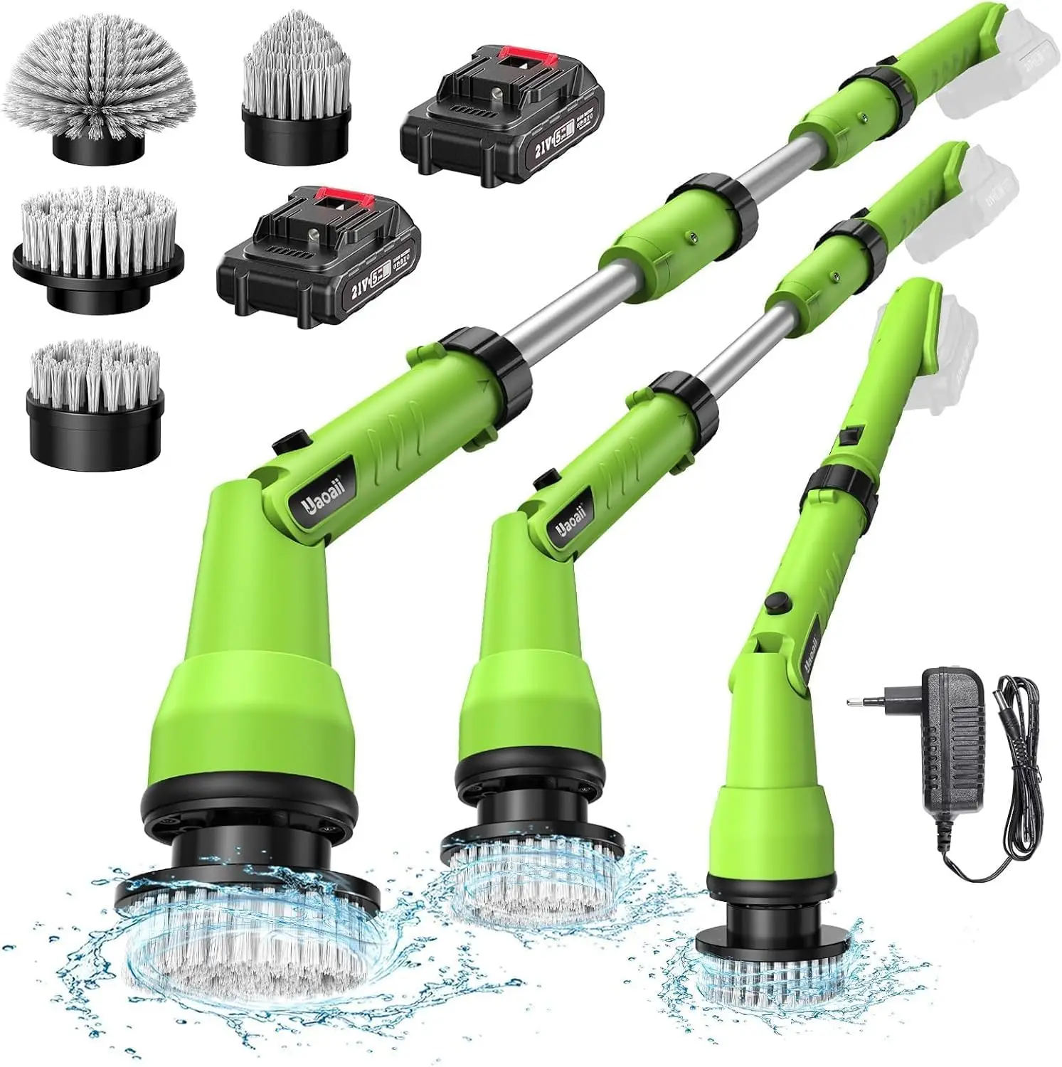 1000RPM Powerful Cordless Spin Cleaning Brush, with 50 Inches Adjustable Extension Arm, 2 Batteries