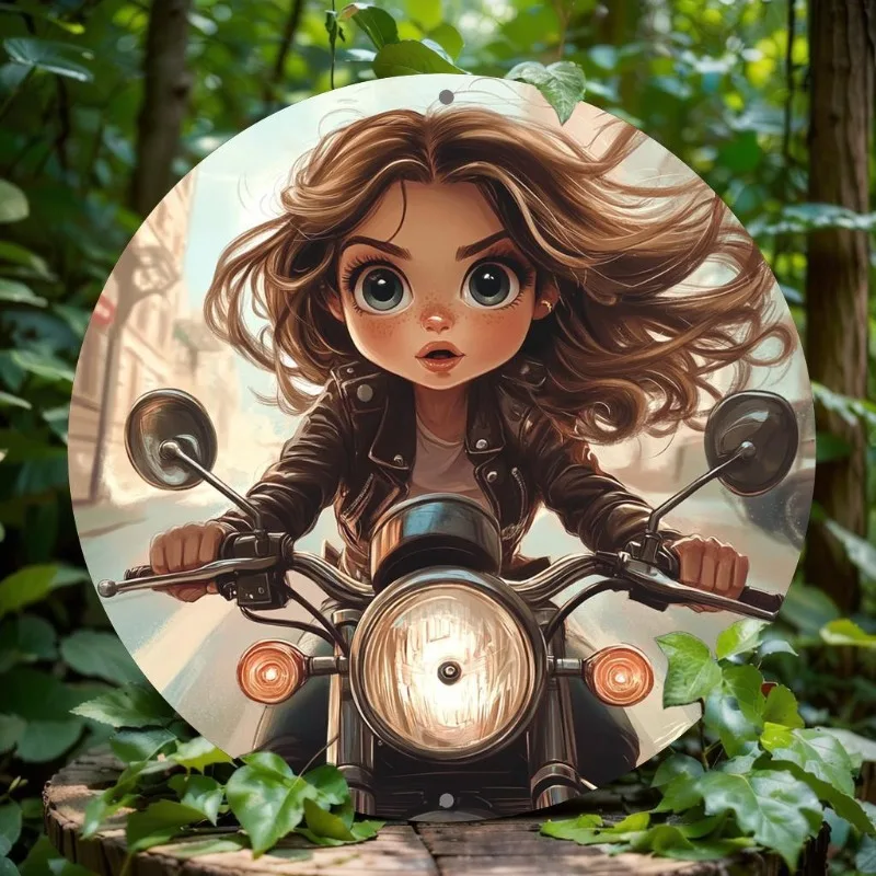 

Chic Girl Motorcycle Aluminum Wall Sign, Round Metal Decor for Home, Cafe, Office, Perfect Gift for Holidays & Special Occasions