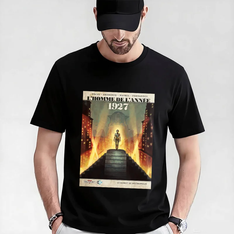 

Fritz lang Germany Silent Movie Metropolis t shirt 0521 Robot Cyberpunk Sci-fi Graphic shirt Short Sleeve All size Tee S-6XL