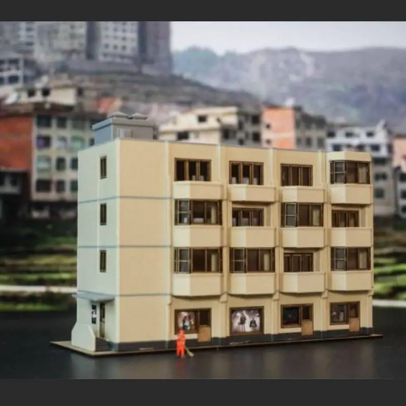 N-Maßstab DIY Gebäudemodell Architektur Vierstöckiges Gewerbe- und Wohngebäude für Stadtszene Mikrolandschaft 1 Set