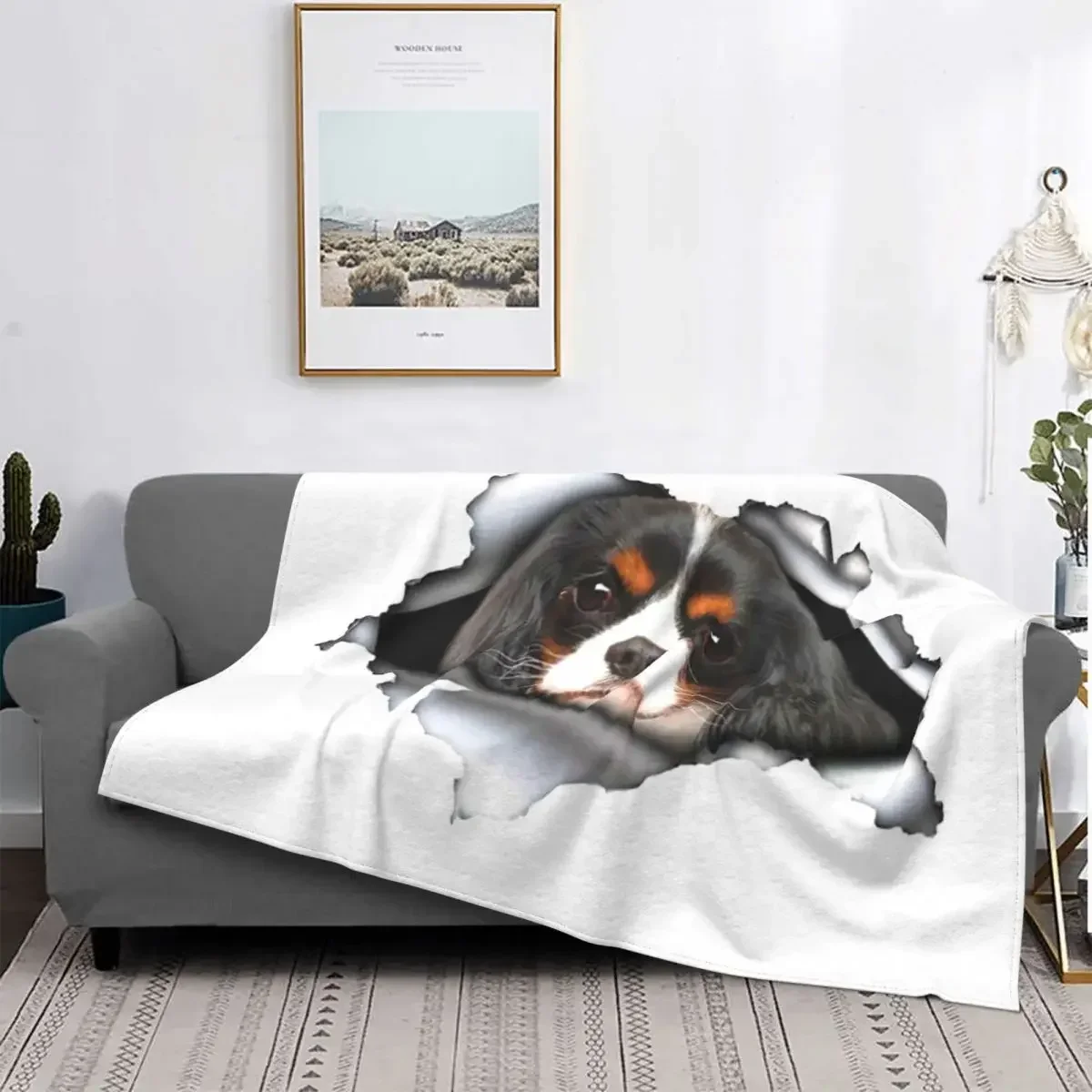 Cute Cavalier King Charles Spaniel Pattern Flannel Throw Blanket Soft Warm Lightweight Pet Lover Dog Car Bedroom Sofa Kids Gifts