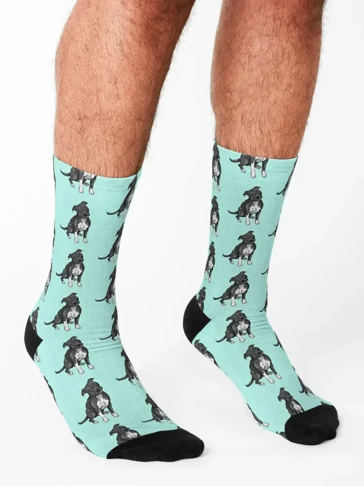 Süße Pitbull Schwarz und Weiß Süße Hundekunst Socken Luxus Wanderstiefel Run Luxus Damensocken Herren