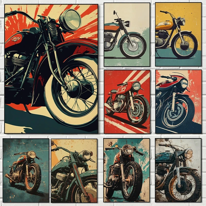 Vintage Cross-country Motorcycle Car Biker Posters and Prints Canvas Printing Wall Art Picture for Living Room Home Decor Gifts