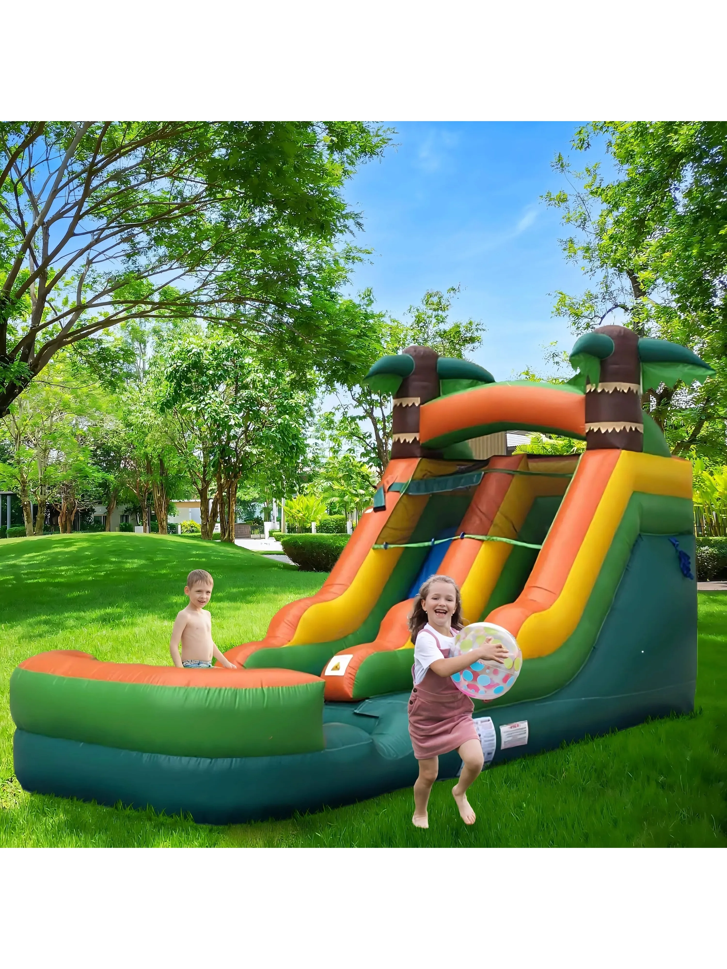 Sildes gonflables d'été en plein Air, équipement de jeu d'attractions aquatiques à rebond d'air, fosse à balles à bulles à Double glissière