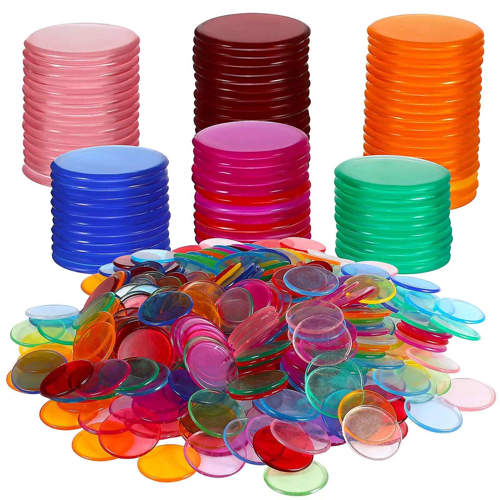 400 Pcs Counting Colorful Transparent Bingo Chips Round Plastic for Kids Games Classroom Markers Reusable Supplies