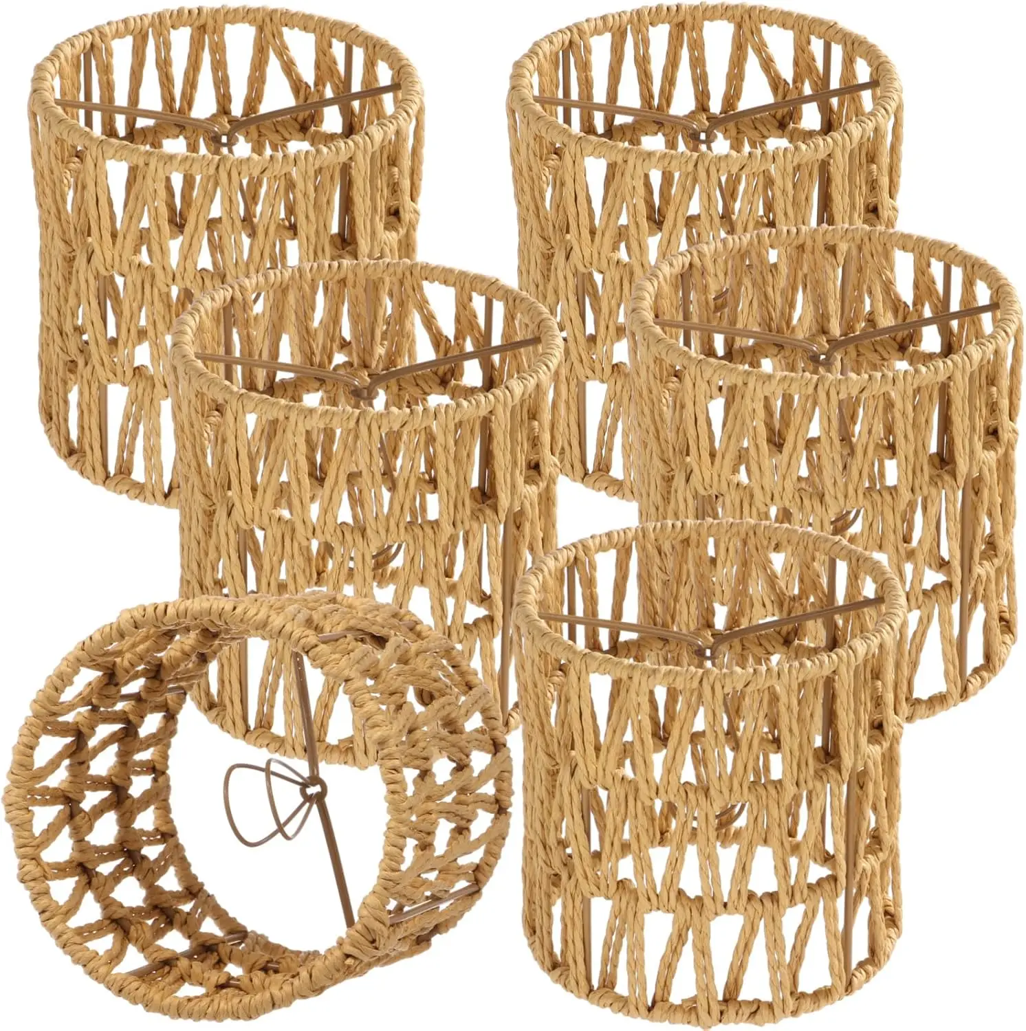 

6 PCS Rattan Lamp Shades, Clip-on Rattan Lamp Shade, Chandelier Candle Bulb Lampshade, Natural Touch Hand Woven Lampshad