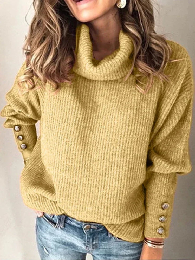 5xl Autumn/Winter New Solid High Neck Sweater 2024 Fashion Women\'s Loose Large Size Knit Classic Versatile Sweater